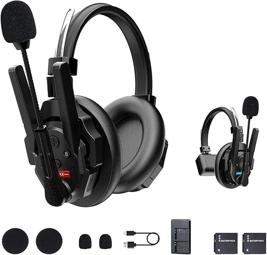 SYNCO XTalk XMax2 Dual-Ear Design Wireless Intercom Headset System Support 2.4GHz 2-Person Team Communication,Dual-mic AI Noise Cancellation,500M/1640FT Real-time Monitoring