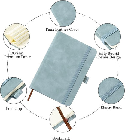 2Pack Pocket Notebook Small Notebook Journal Notebook 4 inches x 5.7 inches 200 Pages Leather Cover With Pen Holder Page Marker Ribbons(Blue)