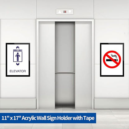 5Pack 11" x 17" Acrylic Sign Holder Wall Mount, Self Adhesive Magnetic Display Frame with Nano Tape and Strong Magnetic Border for Wall, Door, Glass, Home, Store, Office, Black