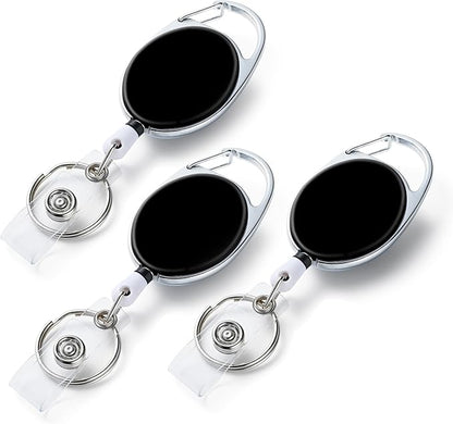 3 Pack Badge Reels - Double Sided Color Print Pattern Retractable Badge Holders with Retractable Keychain and Badge Clip, Durable Nylon Rope