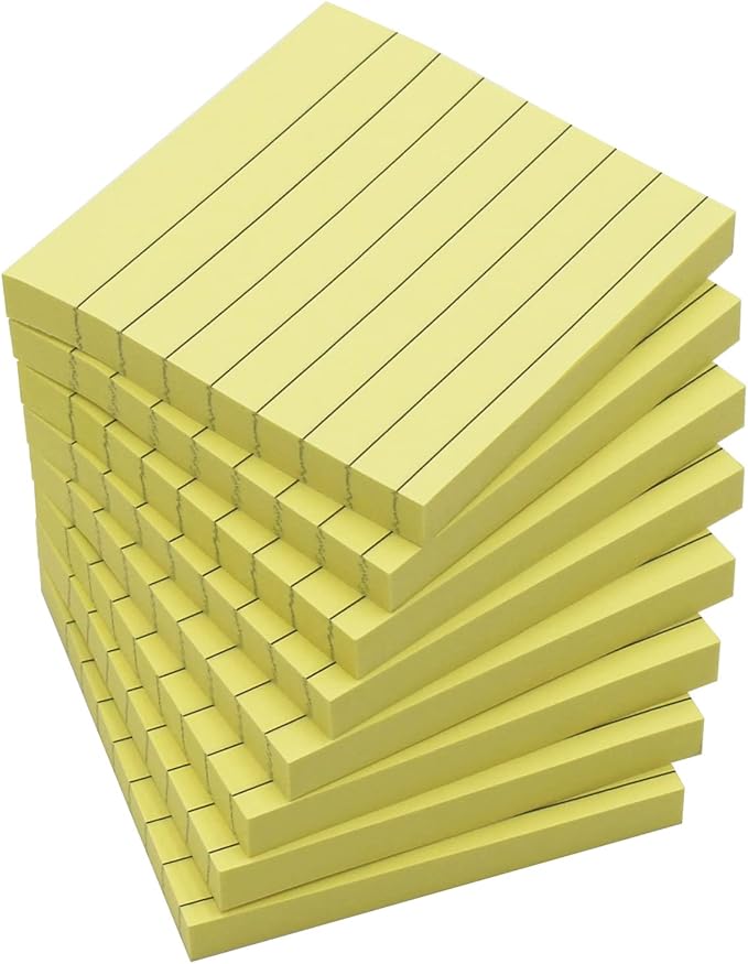 (8 Pad) Lined Sticky Notes,3x3 Inch, Self-Stick Notes, Easy to Post for School, Office, Notebook, Pastel Yellow Color Pads/Pack