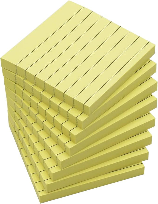 (8 Pad) Lined Sticky Notes,3x3 Inch, Self-Stick Notes, Easy to Post for School, Office, Notebook, Pastel Yellow Color Pads/Pack