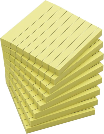 (8 Pad) Lined Sticky Notes,3x3 Inch, Self-Stick Notes, Easy to Post for School, Office, Notebook, Pastel Yellow Color Pads/Pack