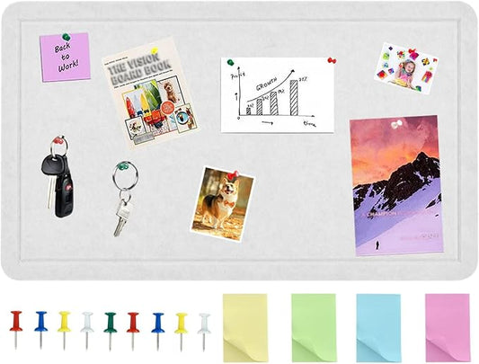 Vuzvuv Beige White 28"x16" Large Cork Board with 50 Push Pins & Sticky Notes, Self-Adhesive Bulletin Board No Damage for Wall, Felt Pin Board for Paste Notes, Photos, Schedules Offices Home