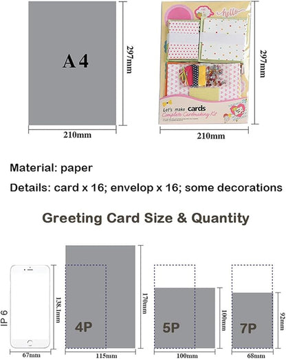 Huralona Handmade DIY Greeting Card Kits includes 16 Blank Cards 16 Colorful Envelopes with Decoration Accessories for Craft Birthday Thanksgiving Christmas Wedding Invitation Card Making Pink