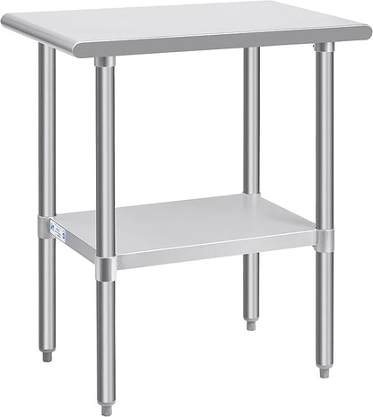 Hally Stainless Steel Table for Prep & Work 30 x 18 Inches, NSF Commercial Heavy Duty Table with Undershelf and Galvanized Legs for Restaurant, Home and Hotel