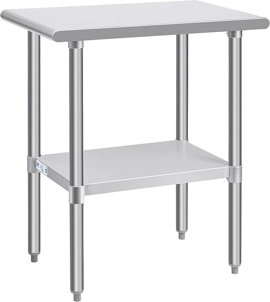 Hally Stainless Steel Table for Prep & Work 30 x 18 Inches, NSF Commercial Heavy Duty Table with Undershelf and Galvanized Legs for Restaurant, Home and Hotel
