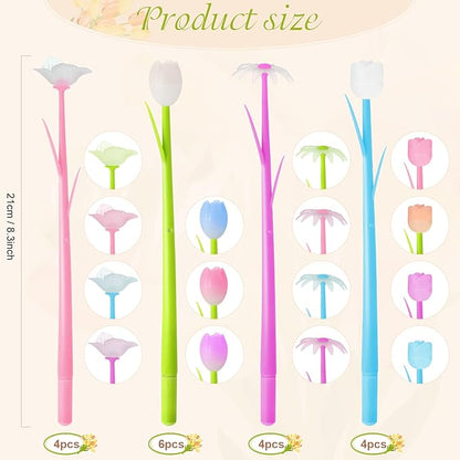 18 Pieces Color Changing Flower Pens Colorful Gel Ink Ballpoint Rose Pens for School Home Office Presents(Daffodil Lampranthus Spectabilis Tulip Rose)