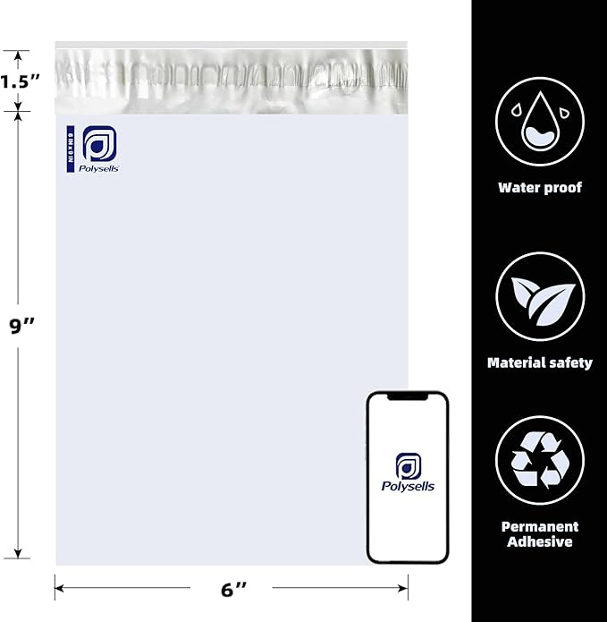 POLYSELLS 1000 pcs 6x9 Inches White x Silver Poly Mailers Shipping Envelopes, Strong Adhesive Sealing, Waterproof, and Tear-resistant Postal Mailing Bags for Clothing, Books, and Accessories