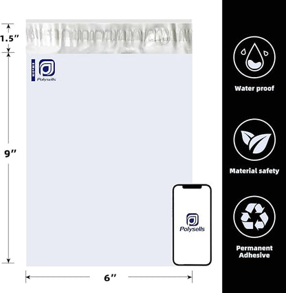 POLYSELLS 1000 pcs 6x9 Inches White x Silver Poly Mailers Shipping Envelopes, Strong Adhesive Sealing, Waterproof, and Tear-resistant Postal Mailing Bags for Clothing, Books, and Accessories