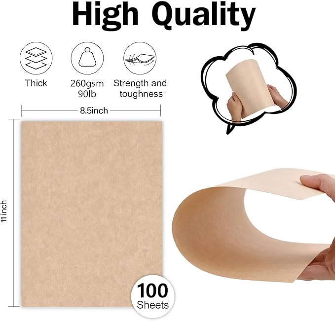 100 Sheets Parchment Cardstock 8.5 x 11 Textured Printer Paper, Goefun 90lb Tan Card Stock Printer Paper for Scrapbooking, Cardmaking, Invitations and Crafts