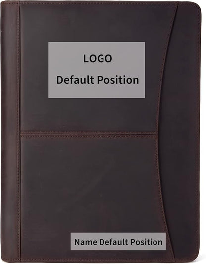 Handmade Crazy-Horse Leather Padfolio Portfolio, Easy to Carry with A Zippered Closure, Business Organizer Tablet Folio Folder with Letter Size Notepad, Gift for Women & Men (Dark Brown, Custom)