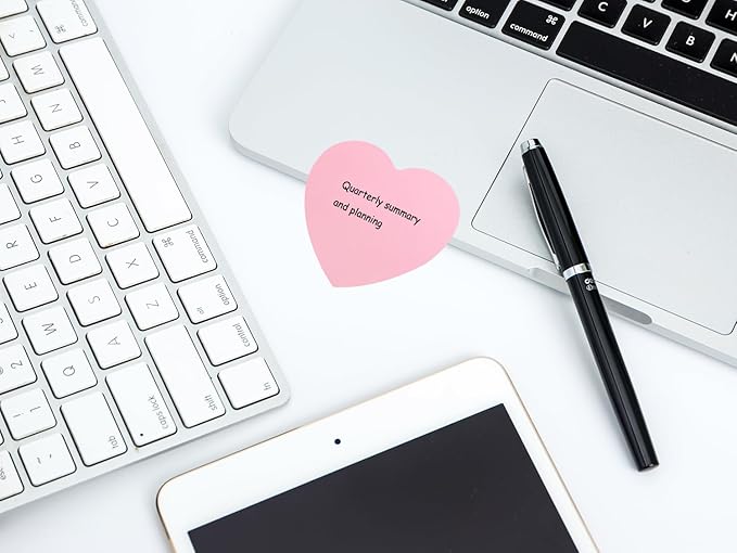 Mini Skater 2 Pack Kraft Paper Sticky Notes Heart Shaped Self-Stick Blank Book Tabs Paper Markers Sticky Notes Pad 100 Sheets Index Sticker (Pink)