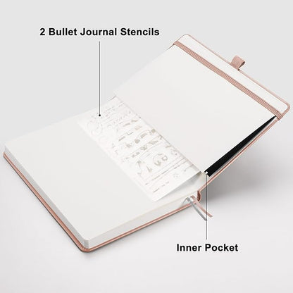 RETTACY Blank Journal Notebook, A5 Blank Journal with 192 Pages, 5.7'' × 8.3'' Medium Size, 68 LB/100 GSM Thick Paper, Leather Hardcover, for Sketching, Drawing, Painting (Rose Gold)