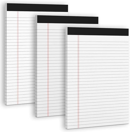 3 Pack White Legal Pads 8.5 x 11 Note Pads, Wide Ruled Notepads, Micro Perforated Lined Note Writing Pads 30 Sheets per Notepad Double-Side Printed Legal Note Pad 8.5x11'' for Home, Office, School