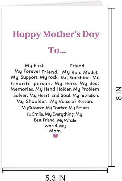 UUEFKTN Cute Mother's Day Card for Mom, Heartfelt Mothers Day Card from Child, Mothers Day Gift from Daughter Son, Poem Mother's day Card for Women, Keepsake Mother's Day Card Gift