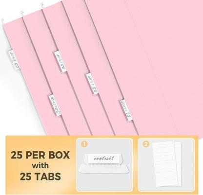SUNEE Hanging File Folders Legal Size, Pink File Folders 25 Pack 1/5-Cut Tabs, Stay Organized for Your Home and Office Bulk File and Documents
