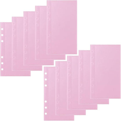 A6 Binder Pockets with No Zipper, Koqye Blue 10 Pcs Plastic Zipless Budget Envelopes, Two Pockets Frosted Cash Envelopes Money Bag for Budgeting, Cash Stuffing (Pink-2set)