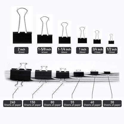 Medium Binder Clips, 48 Pack, 1-1/4 Inch, Standard 32mm, Black, Capacity 0.6 Inch, Medium Clips, Fold Clamp, Binder Clips Medium Size, Office Supplies