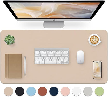 Leather Desk Pad, Mouse Pad, Non-Slip Desk Protector Mat, Leather Desk Blotter, Computer Desk Pad, Waterproof Desk Mat for Office Home Decor - Beige (31.5×15.7 Inches)