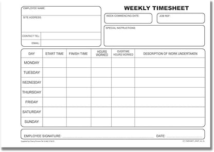 Cherry | NCR | Weekly Timesheet | Duplicate Book | SL (Small and Light) | A5 | 40 sets