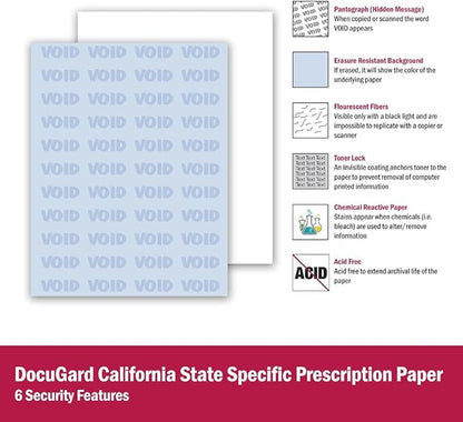 DocuGard California State Medical Security Paper, 6 Features, 8.5 x 11, 24 lb, 250 Sheets (04557),Blue