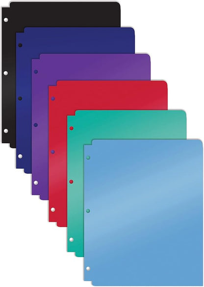 Better Office Products 3 Hole Punch Pocket Folders, Bulk Pack, Sturdy Plastic 2 Pocket Folders, Assorted Primary Colors, Letter Size, with Business Card Slot, (6 Pack)