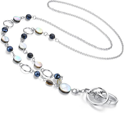 Lanyards for Keys ID Badges Women Beaded Lanyard Teacher Lanyard Necklace ID Card Key Holder Long Keychain Lanyard ID Holder Cute Bling Stainless Steel Chain Female Office Nurse Work Jewelry