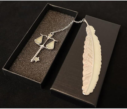 Zodiac Feather Bookmark Gifts for Women Men, Cool Metal Bookmark Glow in The Dark Libra Bookmark, Luminous Star Sign Constellation Horoscope Bookmark Gifts