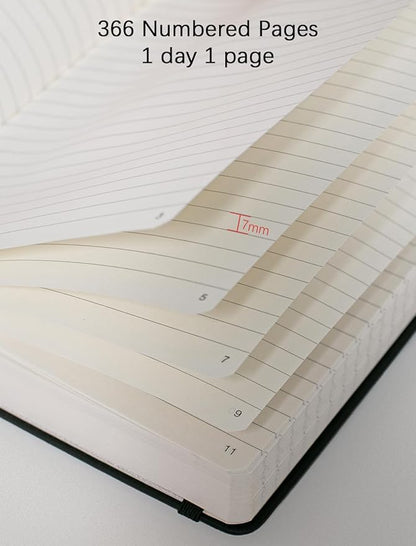 Thick College Ruled Notebook with 366 Numbered Pages, A5 Journals for Writing with 100GSM Lined Paper, Hardcover Leather Notebooks for Women Men School Note Taking Office Work Diary, 5.7"x8.3" Cyan