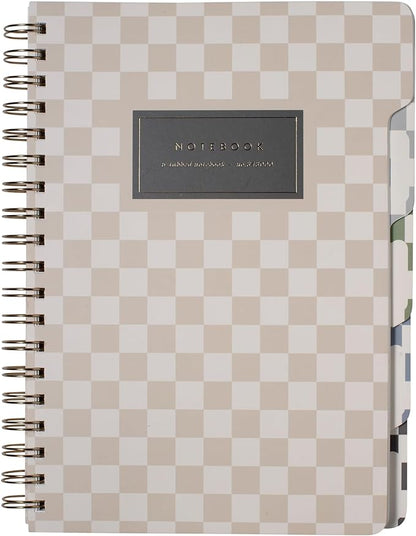 Fringe Studio Large Tab Notebook,Neutral Checks, Flexible Paperback Cover, 5 Subject/Die-Cut Dividers, 7.25" X 10", 180 Lined Pages, Multicolor (343PA002FSC)