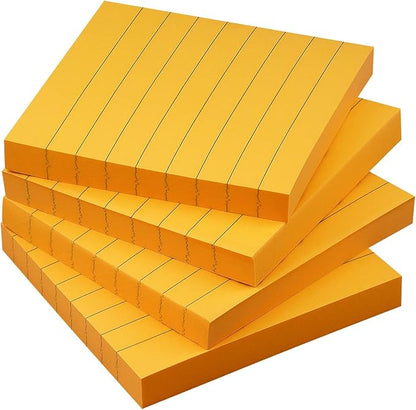 Lined Sticky Notes 3x3 Sticky Notes with Lines Self-Stick Notes Bright Color 4 Pads 90 Sheets/Pad (Orange)