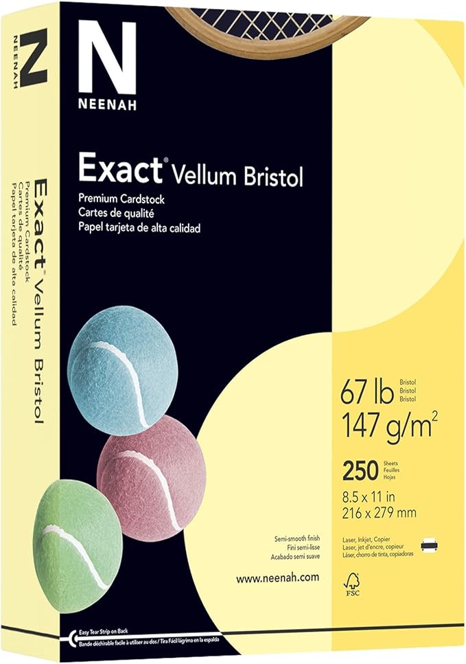 Exact® Vellum Bristol Card Stock, Canary, Letter (8.5" x 11"), 67 Lb, Pack Of 250