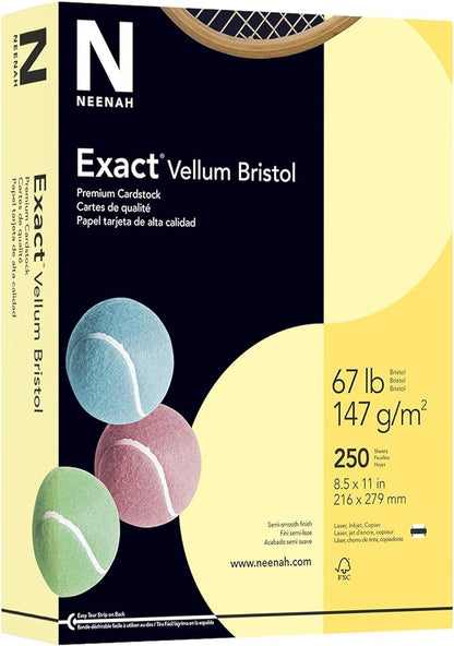 Exact® Vellum Bristol Card Stock, Canary, Letter (8.5" x 11"), 67 Lb, Pack Of 250