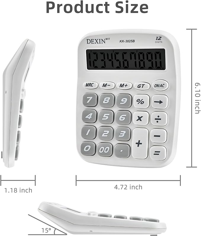 2Pack Cute Calculators Desktop, 12 Digit Basic Calculator with Big Buttons, Aesthetic Desk Accessories Large LCD for Office School Supplies (Black & White)