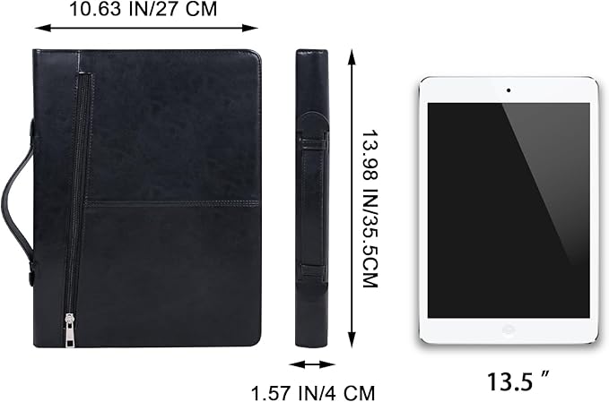 AZXCG Portfolio Binder, Leather Portfolio for Men, Padfolio for Women,Leather Folder, Portfolio Notebook, Gift for Women and Men, Black