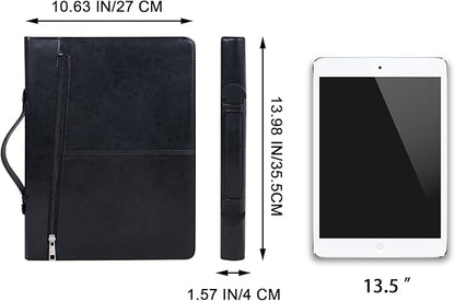 AZXCG Portfolio Binder, Leather Portfolio for Men, Padfolio for Women,Leather Folder, Portfolio Notebook, Gift for Women and Men, Black