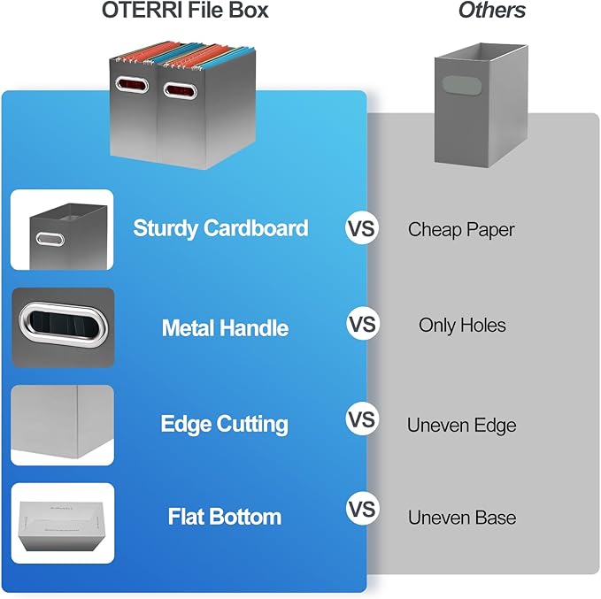 Oterri File Organizer, Small Storage Box, Cardboard File Folder Organizer, Collapsible File Box, Hanging File Organizer for Letter Size, Portable File Box, Only Box (Gradient Light gray,2 Packs)