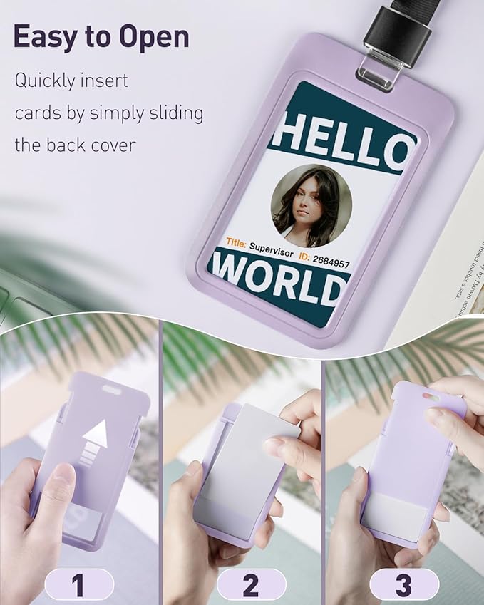 Uniclife 1 Pack Sliding ID Badge Holder Vertical Hard Plastic Case with Clear Window Light-Purple Card Protector for Office School ID Credit Cards Proximity Key Cards Driver’s Licenses and Passes