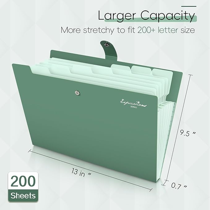 Sooez Elegant Accordion File Organizer with Labels, 8 Pocket Expanding File Folder, Portable Folders for Documents, Cute Paper Organizer for School Office Supplies, Letter Size, Blush