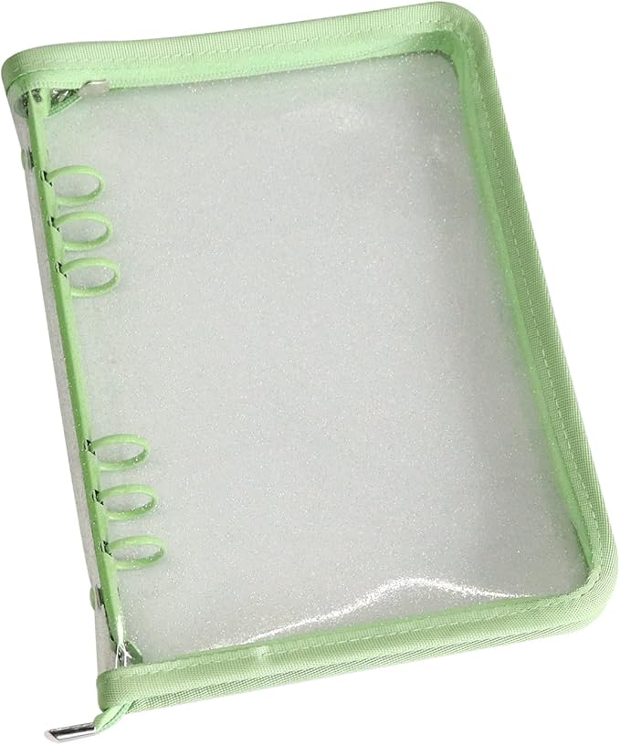 Multibey A5 Binder Cover Clear Soft PVC 6-Ring Binder Budget Evelopes System with Zipper Planner Organizer Refillable Notebook Journal Binder (Grass Green, A5)
