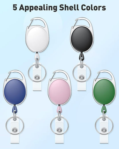 Uniclife 10 Pack Retractable Badge Reel for Badge Holder Heavy Duty Retractable Keychain Strong Colorful ABS Casing with Stainless Steel Spring Coil 24 inch Nylon Rope Carabiner and Key Ring, 5 Colors