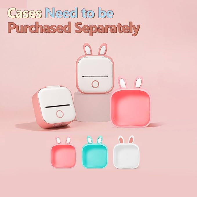 Memoking T02 Protective Case-Bunny Ears Shape Soft Silicone BPA-Free Cute Design Printer Cover, Compatible with T02 Mini Bluetooth Wireless Portable Mobile Pocket Printer, Pink