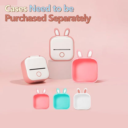 Memoking T02 Protective Case-Bunny Ears Shape Soft Silicone BPA-Free Cute Design Printer Cover, Compatible with T02 Mini Bluetooth Wireless Portable Mobile Pocket Printer, Pink