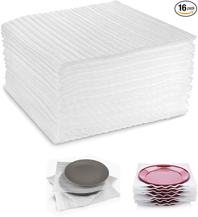 Foam Wrap Cushion Sheets12x12 Inch, 50 Pack Safely Wrap to Protect Dishes, Glasses, Plates and Fragile Items for Moving Boxes - White