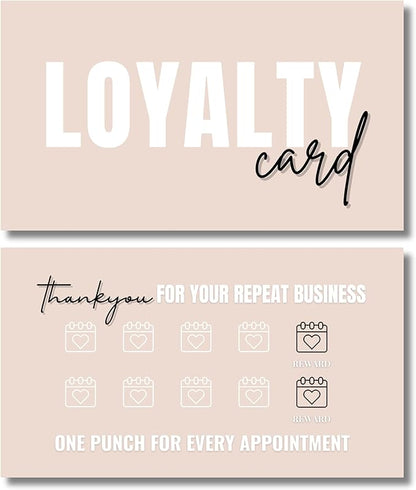Beauty Business Loyalty Card, 10-Punch Reward System, Business Card size, 55 cards, full color high gloss front and back, UV coated, Modern design, create your own reward (Tan)