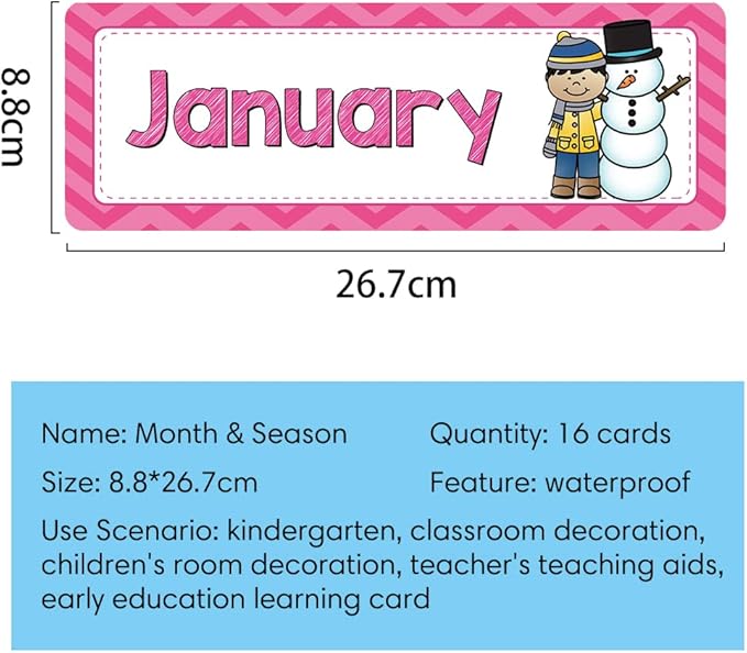 Lachilly 24 Pcs, 3 Themes Days of The Week/Seasonal/Months of The Year Flash Cards Subject Titles for Bulletin Board Headliners Classroom Decoration English Words