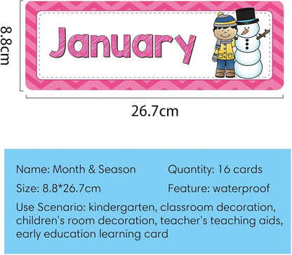 Lachilly 24 Pcs, 3 Themes Days of The Week/Seasonal/Months of The Year Flash Cards Subject Titles for Bulletin Board Headliners Classroom Decoration English Words