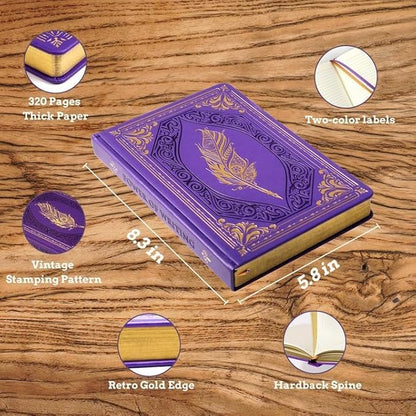 CAGIE 320 Pages Thick Hardcover Journaling Notebooks Vintage Leather Journal for Women Men A5 College Ruled Journals for Writing with Gift Box, 5.7 x 8.3 in, Purple