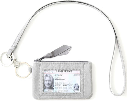 WONDERFUL FLOWER Lanyard Wallet, ID Holder, ID Wallet with Lanyard, Keychain Wallet for Women, Card Holder Wallet, Mini, Steel Gray